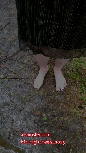 Barefoot in the forest.