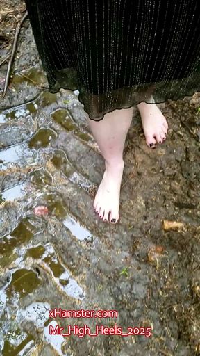 Barefoot in the forest.