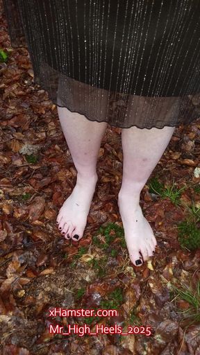 Barefoot in the forest.