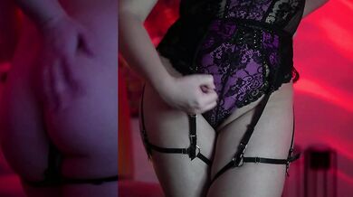 Her thick demon thighs worship me while cum drips down my satanic heels