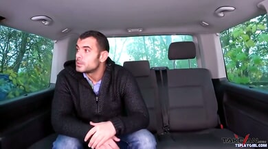 Skinny Czech girl in a van gives a deep throat to a stranger