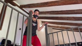 spanish boy fucking bareback in backroom in fetish outfits