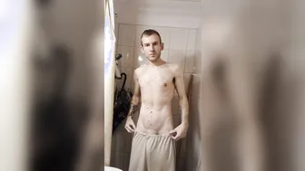 Young hungarian twink strips and strokes his big cock in the bathroom