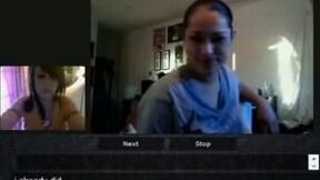 cBusty chick shows her well-developed boobies to her friend on cam