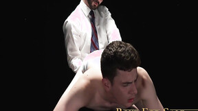 Sexy Tyler Tanner shoots load while getting dildo screwed with suited Tucker Barre