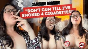 Topless ChainSmoking Asian MILF: Gooning to 4 Cigarettes + Burning Ash in Cleavage