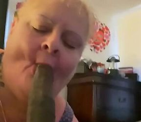 Granny Deepthroats BBC, Gags on 9-Inch Cock for a Facial Finale