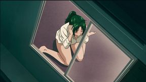 Girl Masturbates and Swallows Neighbor's Cock with Her Hairy Pussy