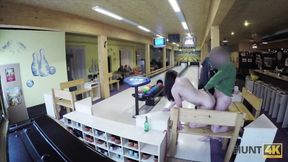 ”Sexy brunette is getting ravaged in the bowling alley”
