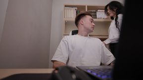 office stress relief — secretary gives boss erotic massage & blowjob