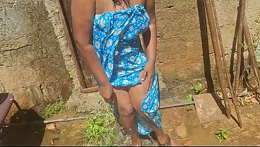 Stepmom Bathing Outdoor in the morning