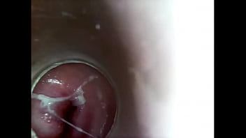 Camera inside her pussy while she fucks herself with 8 inch dildo