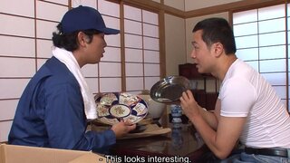 Horny Japanese beauty swallows her colleague's dick