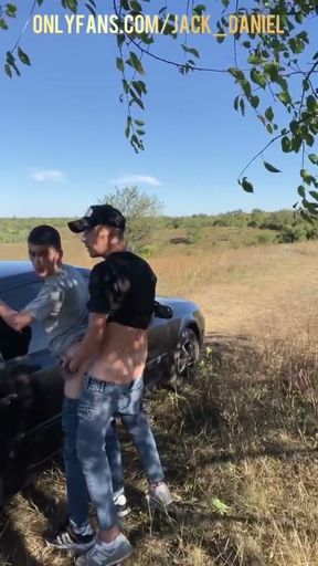 Straight guy fucked 18 year old student outdoor by car and both cum   Clip 1