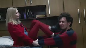 #104 - Hard facekicking in black boots - Side View