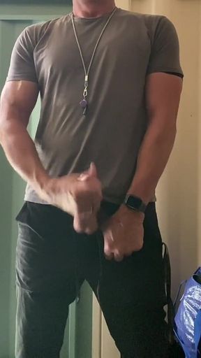 Jockdad87 Shoots a Load of Cum All Over the Equipment Closet
