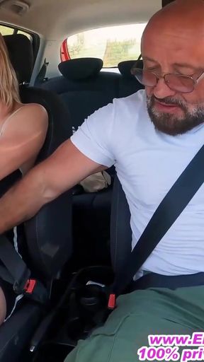 German blonde amateur teen fucks in the car and outdoors on vacation   Clip 1
