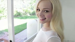 Charming blonde Elsa Jean guzzles big and juicy dick on a pov camera