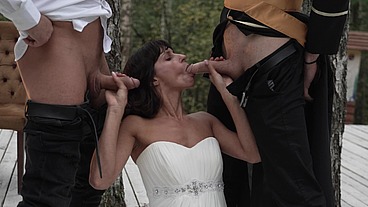 Slut bride fucked at the wedding and got two dicks in her pussy at once