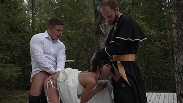 Slut bride fucked at the wedding and got two dicks in her pussy at once