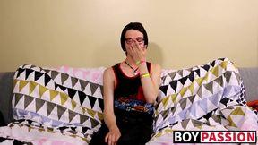 Nerdy twink Aaron Martin jacking it hard after interview