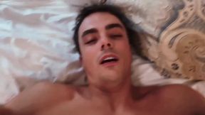 Two big cocks shemale gangbang on a dude