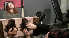 New girl DEL tries the stocks in Sheer Nylons! "Oh yeahhh lol"