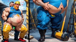 Chubby, Pregnant Trans Man Getting Fucked by His Construction Coworkers. Bara Hentai Animation.