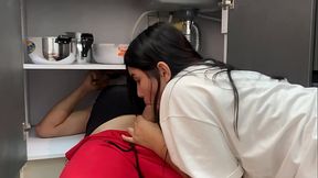 Latina milf seduces plumber apprentice and cums in his ass