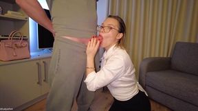Blonde teacher gives the sloppiest blowjobs ever