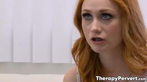 Redhead girl Scarlet Skies is seduced by her older perverted therapist