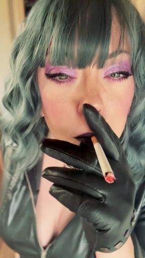 BBW Mistress Tina Snua In Leather &amp; Gloves Smokes 2 Cork Cigarettes - Gloved Smoking Mistress   Clip 1