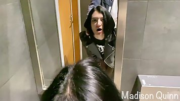 Madison Quinn is sucking dick in a public restroom and getting fucked hard, from the back