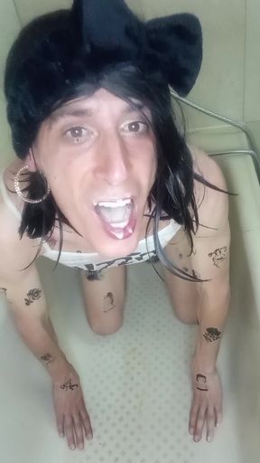 Crossdresser Dirnk Pee and Cum in Hole