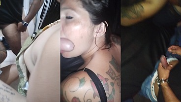 Ruiva casada começou uma brincadeira no seu apto e depois termina na balada ela chupando muita pica e levando rola na buceta