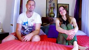 Teen in Leggings Pickup and Rough Clothed Casting Fuck