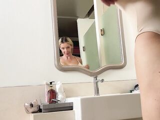 Excited golden-haired returned to the hotel room to have a coarse screw previous to going to the pool
