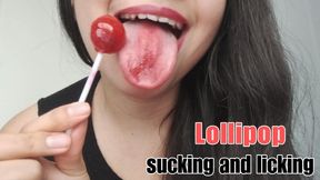 Lollipop sensual loud sucking and licking with lipstick