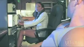 Office babe gets double penetrated and throat-fucked by older guy