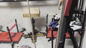 Standing on tiptoes + hanging rope under the crotch + tickling the soles of feet