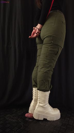 Military Girl Ballbusting You in White Dirty Combat Boots