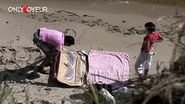 Horny Young Pair Caught Fucking Wildly on River Coast