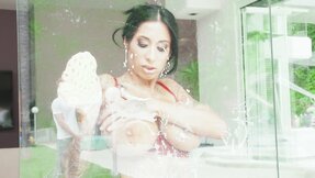 Stunning latina housemaid fucks and squirts on boss' cock