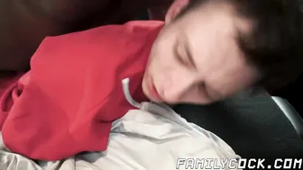 Black stepdad barebacks white twink in interracial car fuck