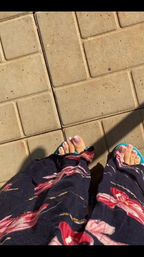 Good Morning with My Sexy Legs and Blue Sandals