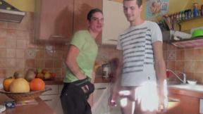 Fucked by his friend in the kitchen