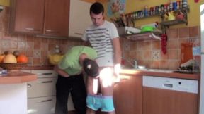 Fucked by his friend in the kitchen