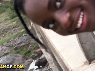 I wrecked this BRATTY BLACK cunt in the park POV... my WHITE SCHLONG stretched her wide