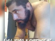 Hot Hairy Muscle Daddy Stripping posing nude and jerking off in bathroom