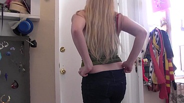 Lesbian girlfriend suprises her girlfriend with the strap on dildo